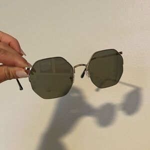 New Octagonal Metal Frame Sunglasses in Brown and Gold